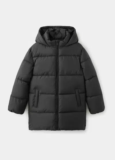 Mango Kids' Anorak Long Matelassé Capuche In Gray