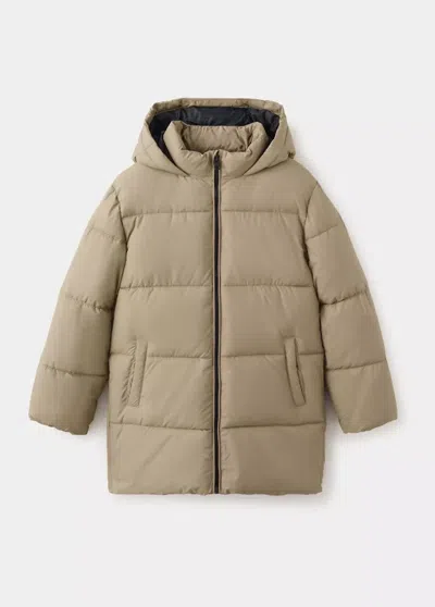 Mango Kids' Anorak Long Matelassé Capuche In Sable