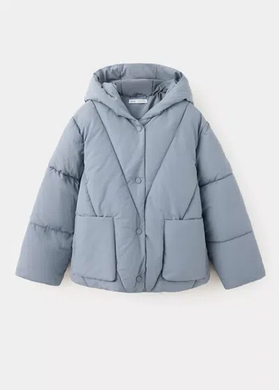 Mango Kids' Anorak Matelassé À Capuche In Bleu