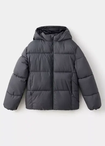 Mango Kids' Anorak Matelassé À Capuche In Gris Anthracite