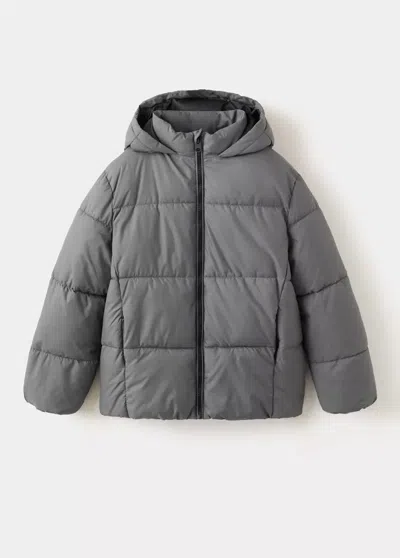 Mango Kids' Anorak Matelassé À Capuche In Gray