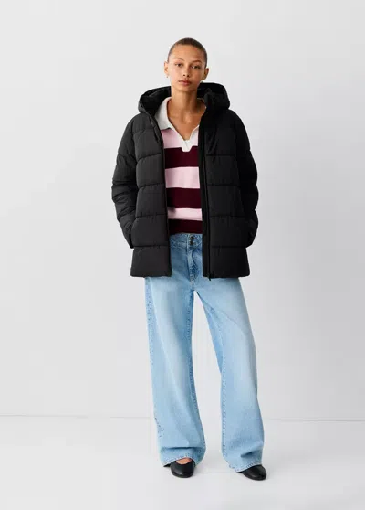 Mango Anorak Matelassé À Capuche In Noir