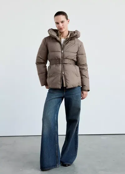 Mango Anorak Matelassé Avec Ceinture In Marron Moyen