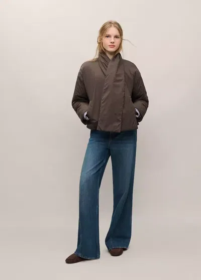 Mango Anorak Matelassé Avec Écharpe In Brown