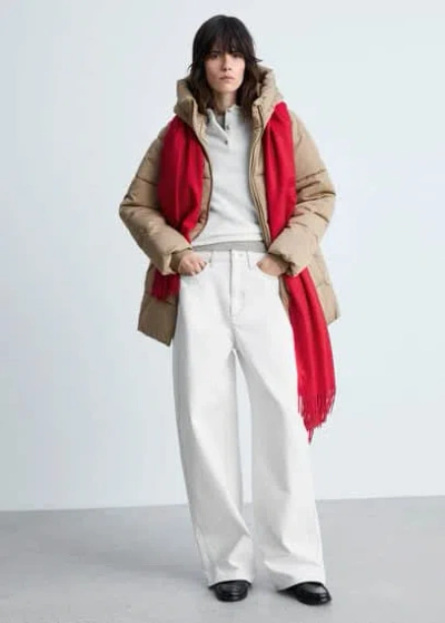 Mango Hood Quilted Coat Beige