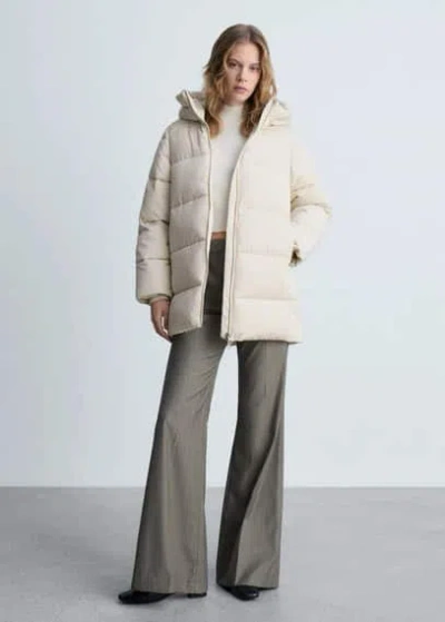 Mango Hood Quilted Coat Ecru In Écru