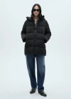 Mango Hood Quilted Coat Black In Noir