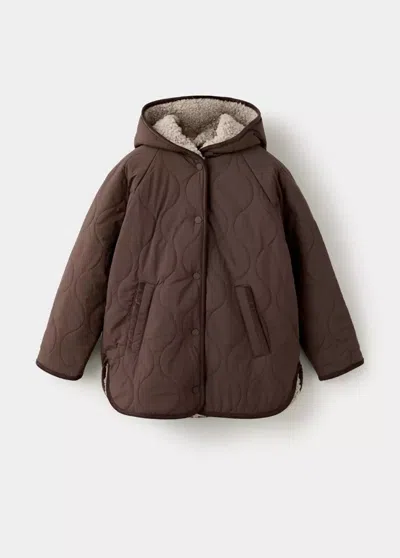 Mango Kids' Anorak Matelassé Moutonné In Marron