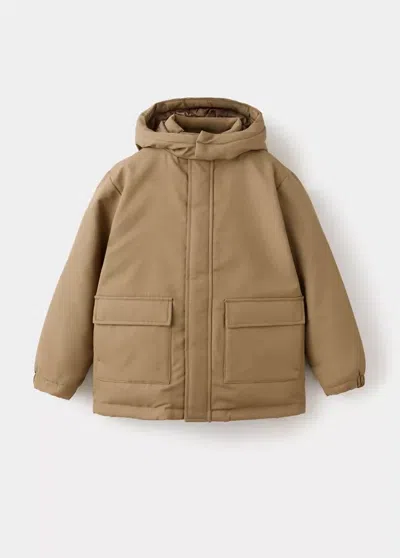 Mango Kids' Anorak Oversize À Capuche In Marron Moyen
