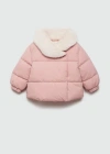 MANGO FUR COLLAR QUILTED COAT PASTEL PINK