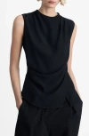 Mango Wrap Front Satin Sleeveless Top In Black