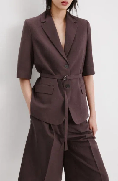 Mango Argelia Belted Short Sleeve Blazer In Purple