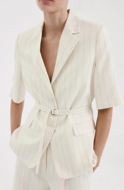 Mango Argelia Belted Short Sleeve Blazer In White