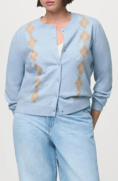 Mango Argyle Cardigan In Blue