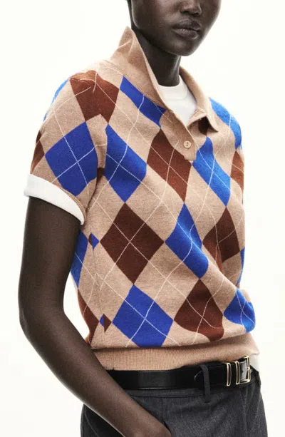 Mango Argyle Polo Sweater In Brown