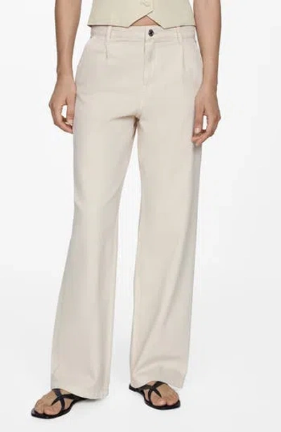 Mango Straight Leg Tie Waist Linen Pants In Light Beige-neutral