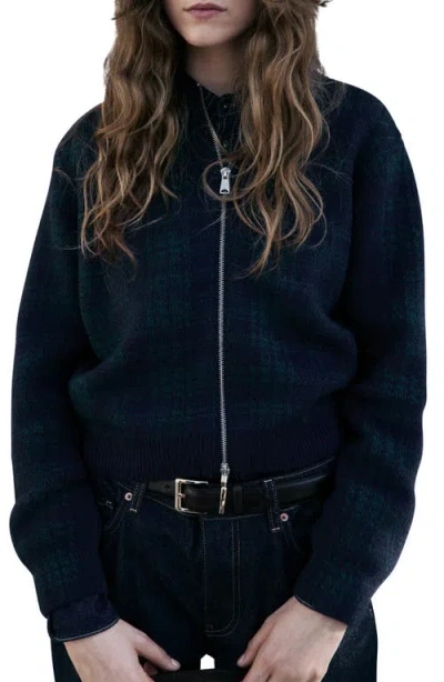 Mango Asies Glen Plaid Cardigan In Blue