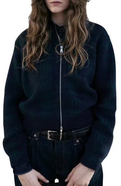Mango Asies Glen Plaid Cardigan In Blue