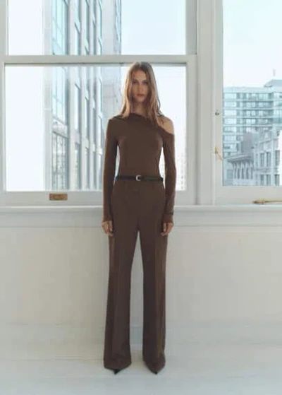 Mango Asymmetric Belt Jumpsuit Brown