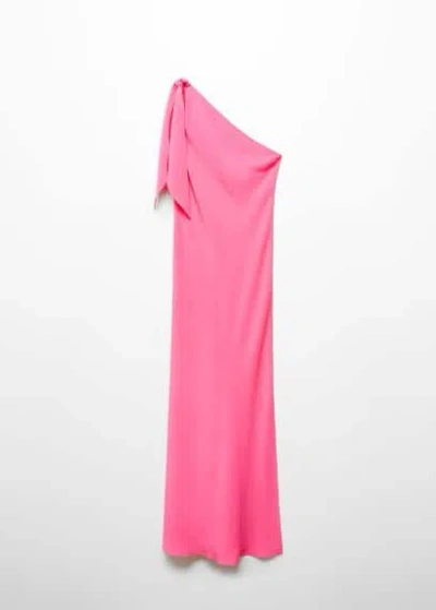 Mango Asymmetric Bow Dress Pink