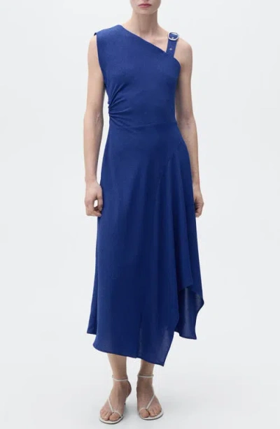 Mango Asymmetric Buckle Strap A-line Dress In Blue