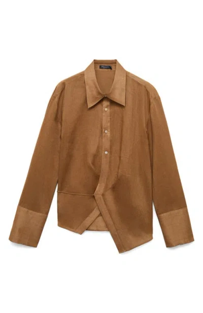 Mango Asymmetric Button-up Shirt In Brown