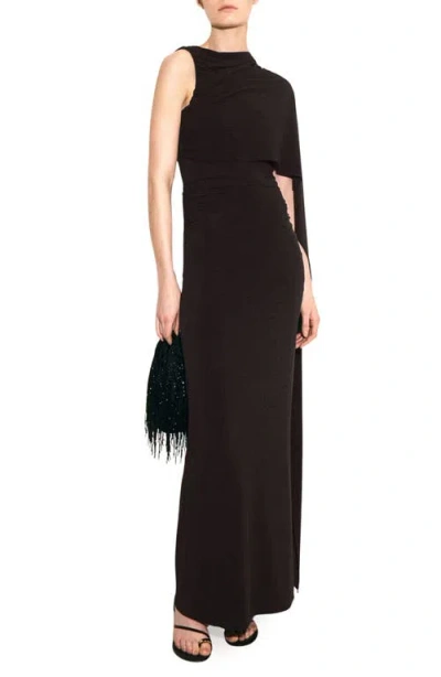 Mango Asymmetric Cape Maxi Dress In Brown