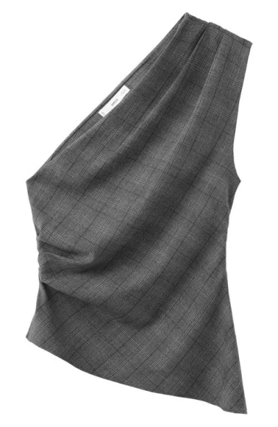 Mango Asymmetric Check Sleeveless Top In Gray