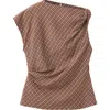 Mango Asymmetric Check Top In Brown