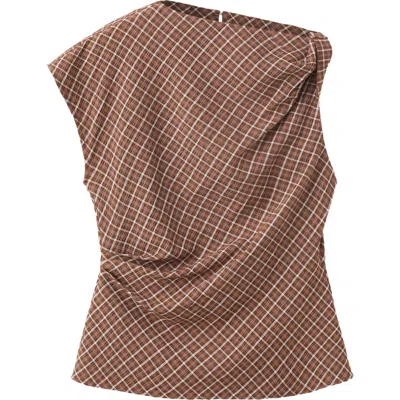 Mango Asymmetric Check Top In Brown