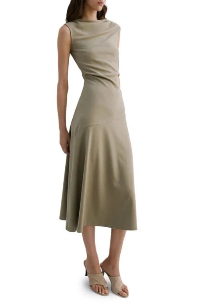 Mango Asymmetric Cut Draped Midi Dress In Green