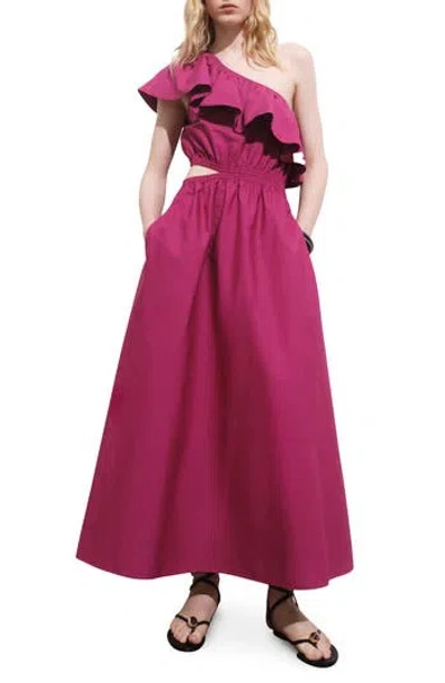 Mango Asymmetric Cutout One-shoulder Maxi Dress In Pink