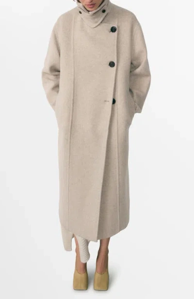 MANGO MANGO ASYMMETRIC DOUBLE BREASTED WOOL BLEND COAT