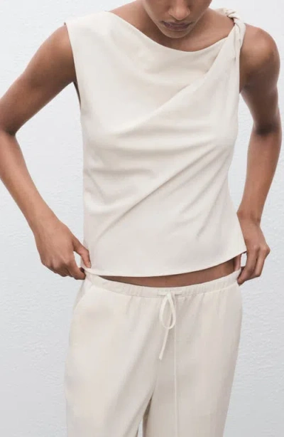 Mango Asymmetric Drape Crop Top In Nude