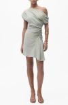 Mango Asymmetric Drape One-shoulder Minidress In Gray