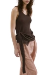 Mango Asymmetric Drape Sash Knit Top In Brown