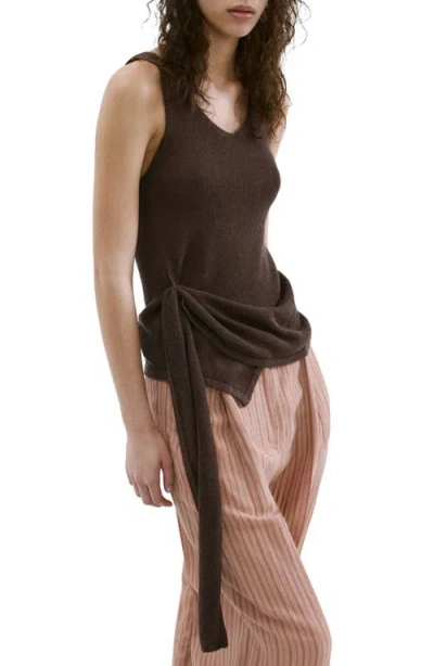 Mango Asymmetric Drape Sash Knit Top In Brown