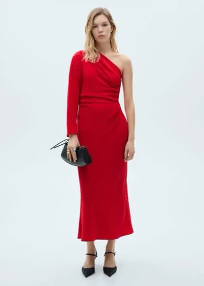 Mango Asymmetric Draped Gown Red