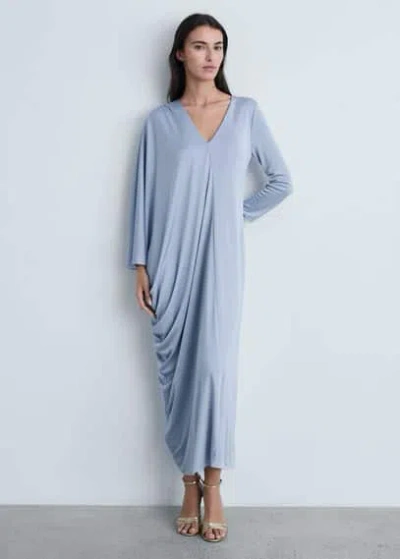 Mango Asymmetric Draped Gown Sky Blue