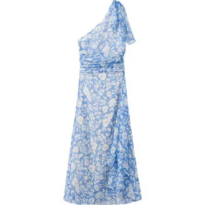 Mango Asymmetric Floral Print Dress In Blue
