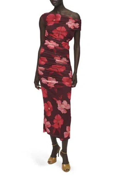 Mango Asymmetric Floral Print Sheath Dress In Brown