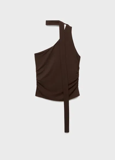 Mango Asymmetric Foulard Top Brown In Black