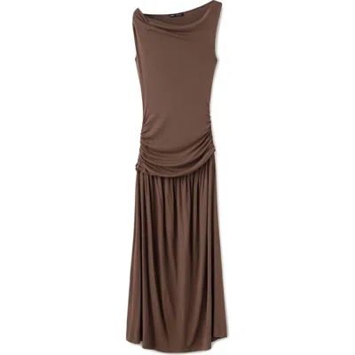 Mango Asymmetric Gather Maxi Dress In Brown