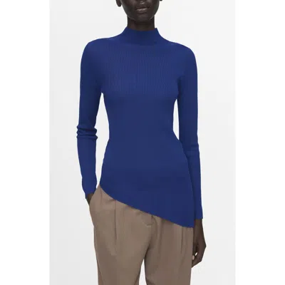 Mango Asymmetric Hem Mock Neck Sweater In Blue
