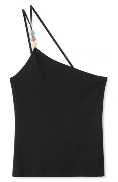 Mango Asymmetric Knit Top In Black