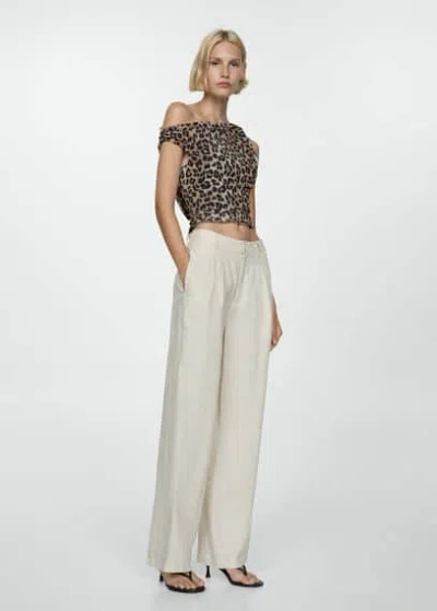 Mango Asymmetric Leopard Print Top Medium Brown