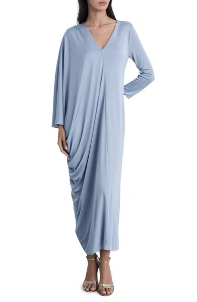 Mango Asymmetric Long Sleeve Chiffon Dress In Sky Blue