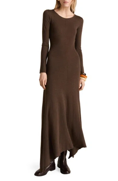 Mango Asymmetric Long Sleeve Dress In Caramel
