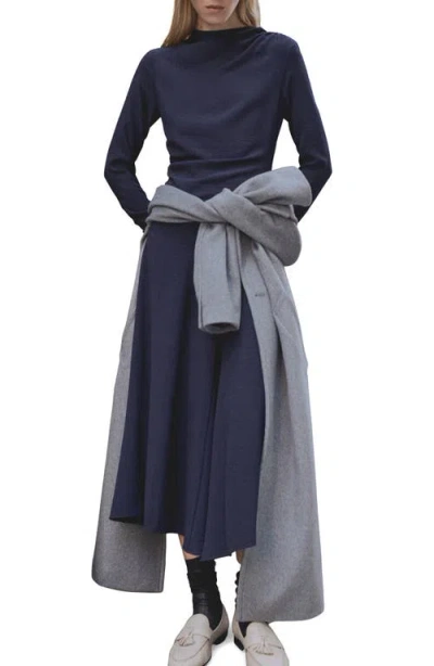 Mango Asymmetric Long Sleeve Dress In Night Blue