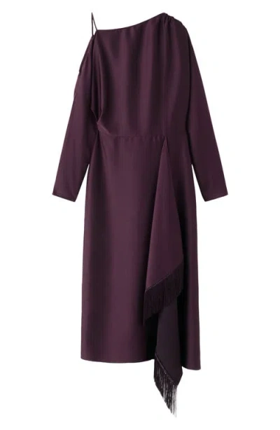 Mango Asymmetric Long Sleeve Dress In Burgundy
